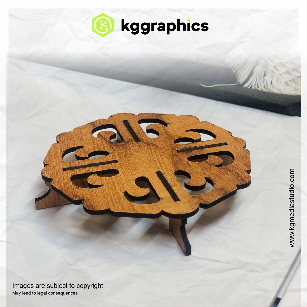 Wooden Carved Tabletop Mandir Murti with Stand - Bajot MDF Laser Cut