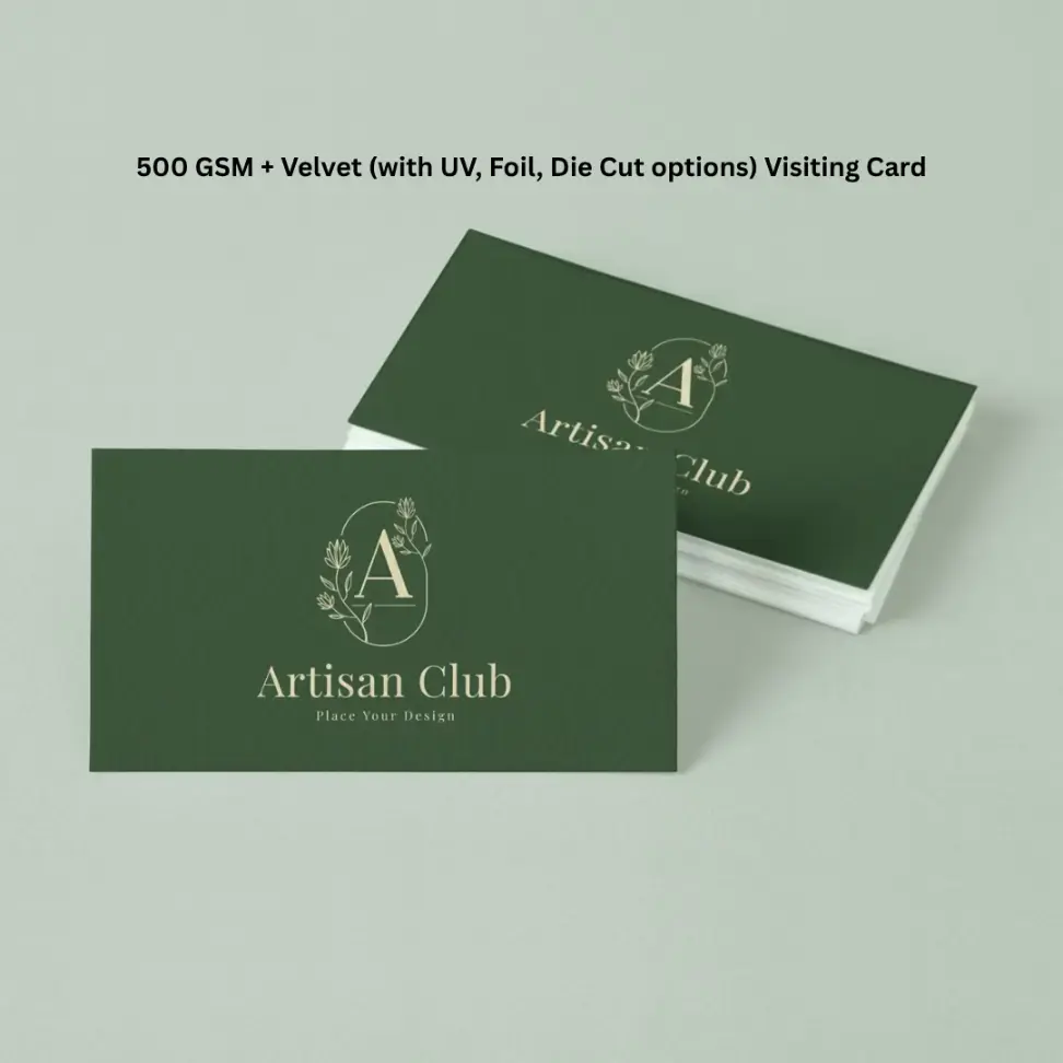 500 GSM + Velvet (with UV, Foil, Die Cut options) Visiting Card